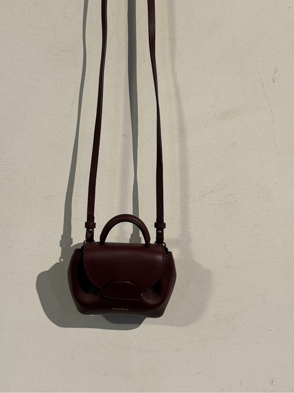 Polene micro Leather Crossbody Bag in Dark Burgundy